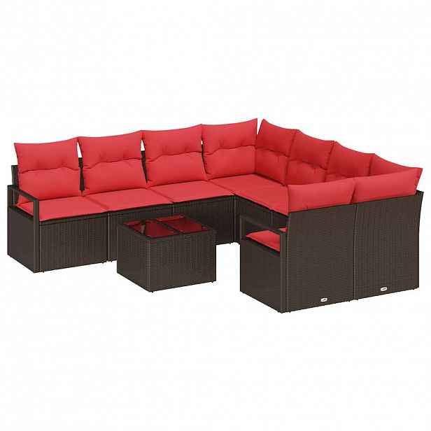vidaXL Set pohovek 9 ks 8-Počet míst Beige a Červená polyratan