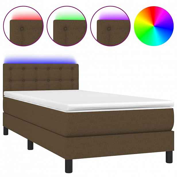 vidaXL Box spring postel s matrací a LED tmavě hnědá 80x200 cm textil