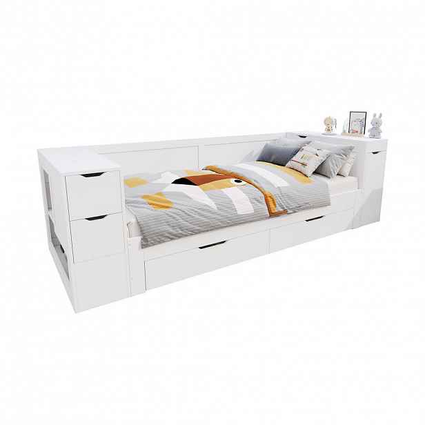 CHICFURN DĚTSKÁ POSTEL 90/200 cm v bílé barvě s úložným prostorem