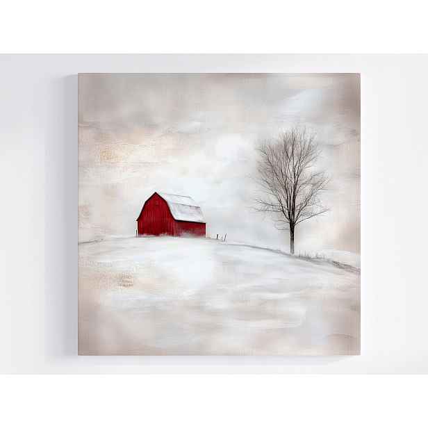 Obraz Na Plátně Plátno Výhled Strom Červená Stodola Zima Pustina 60x60