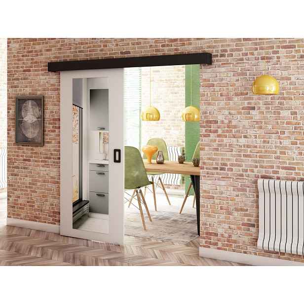 Posuvné dveře se zrcadlem BORISA 2 - 90 cm, bílé