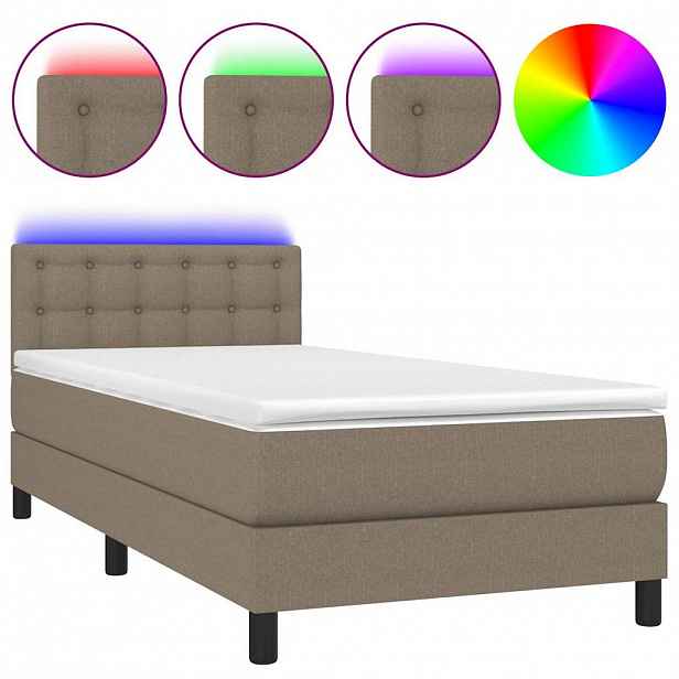 vidaXL Box spring postel s matrací a LED taupe 80 x 200 cm textil