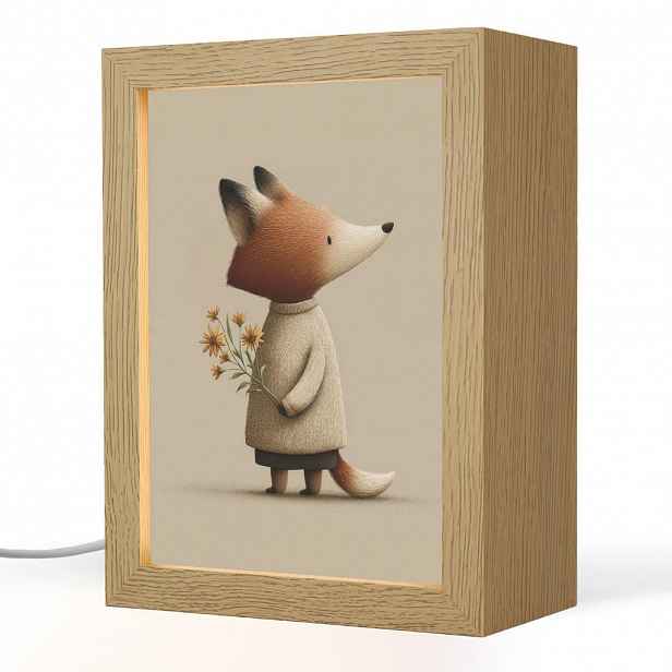 OnlyWow NOČNÍ LAMPIČKA Liška - Žluté květy - Minimalistický 15x20 cm