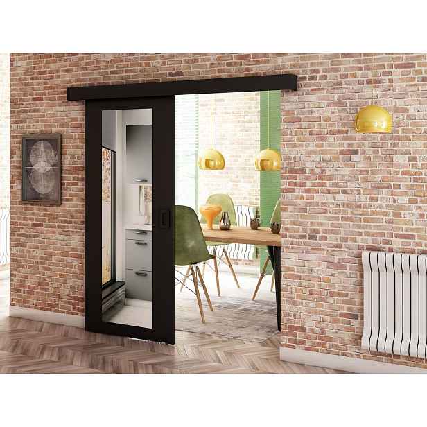 Posuvné dveře se zrcadlem BORISA 2 - 90 cm, černé