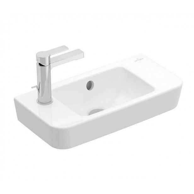 Villeroy & Boch O.novo - Umývátko Compact 50x25 cm, s přepadem, otvor pro baterii vlevo, AntiBac, CeramicPlus, alpská bílá 4342L5T2