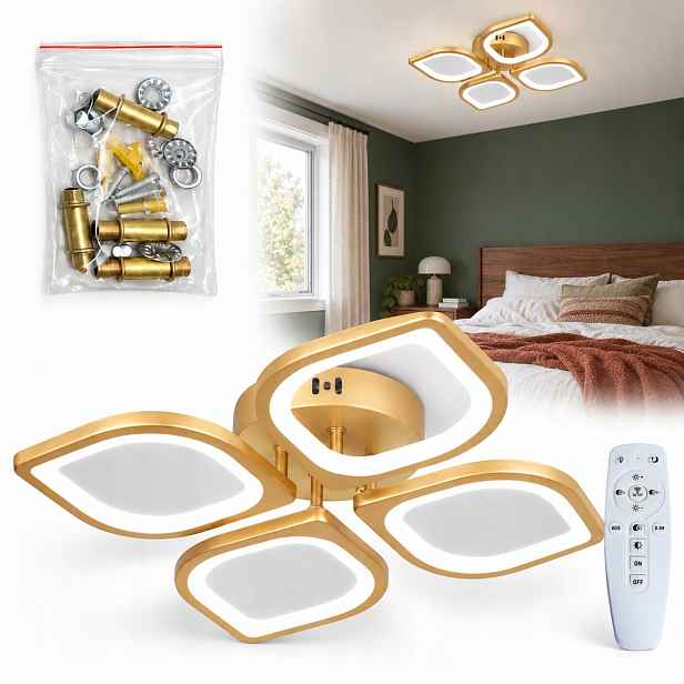 stropní svítidlo Led 56W 51 cm zlatá s dálkovým ovládáním do obývacího pokoje a ložnice, stmívatelná