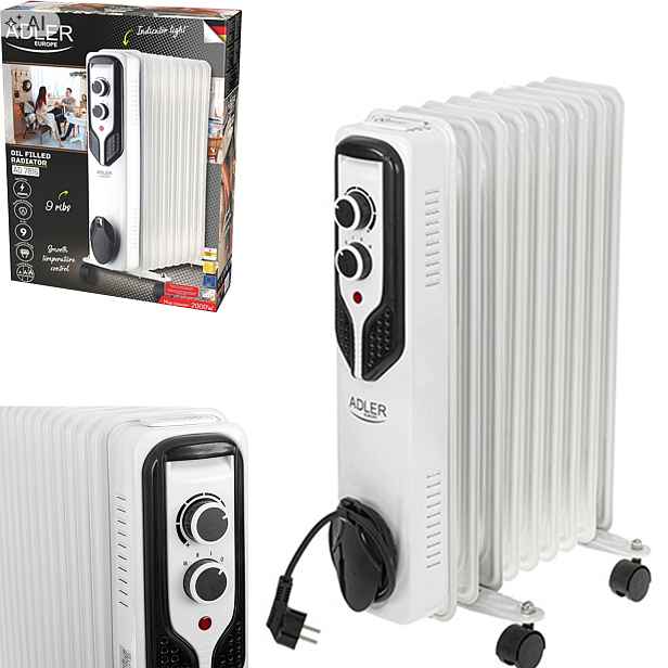 Elektrický Olejový Ohřívač 9 Žeber Adler Ad 7816 Kolečka Regulace 2000W