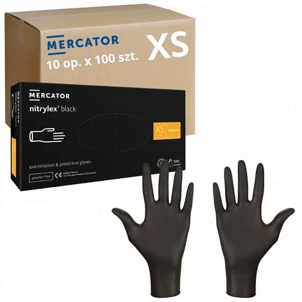 Rukavice Černé na jedno použití Mercator Nitrylex Black vel. Xs 1000 ks