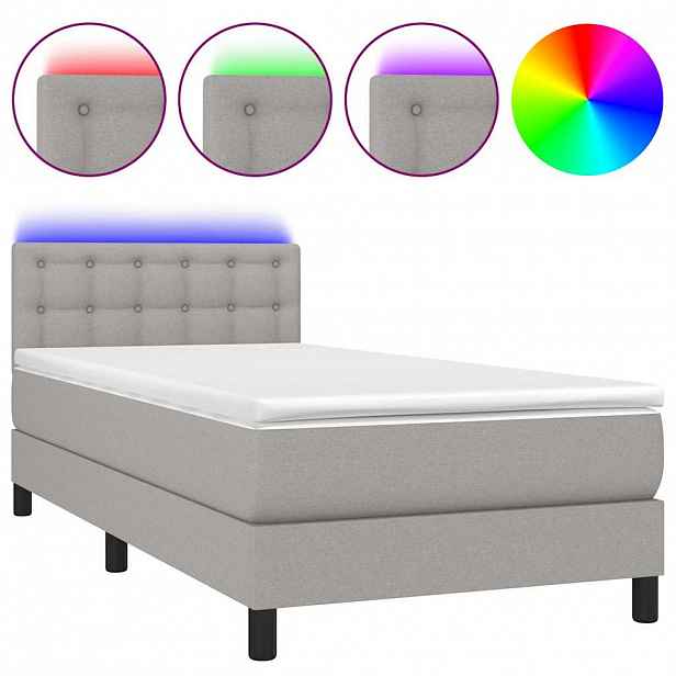 vidaXL Box spring postel s matrací a LED světle šedá 90x190 cm textil