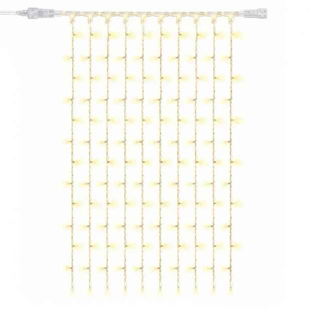 Easy Fix LED světelný závěs interiér, 100 × 150 cm, teple bílá, 150 diod, 10 pramenů, čirý kabel, IP20, prodlužovací