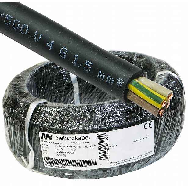 Kabel dílenský gumový silový měděný Ow 4x1,5 25 m