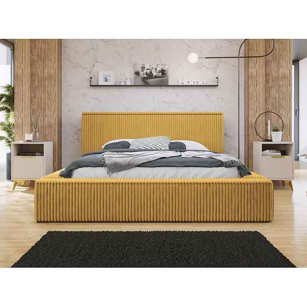 Manželská postel s úložným prostorem 180x200 PRYMUS - hořčicová