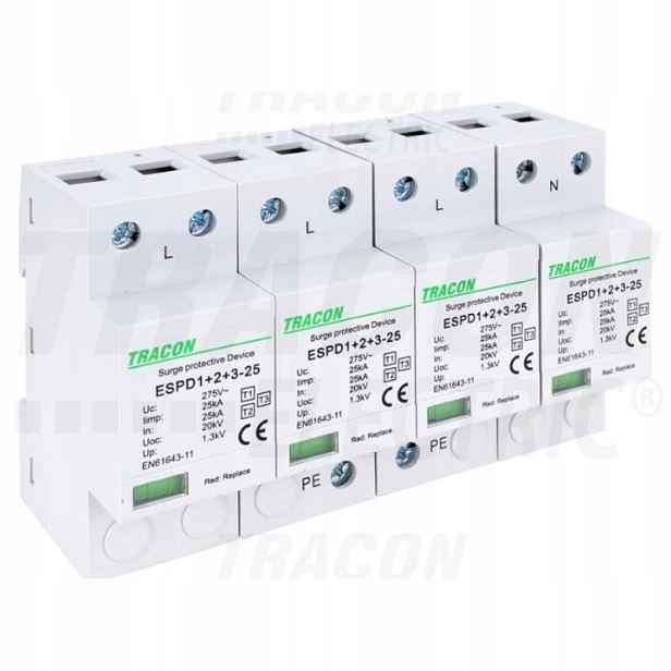 Omezovač přepětí T1+T2+T3 Ac, jednotné pouzdro ESPD1+2+3-25-4P
