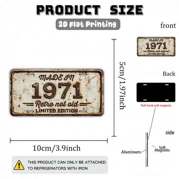 TEMU 1ks Retro 1971 Retro Limitovaná Edice Tématický Magnet na Lednici (3,9'x1,97'), Vintage Rezavým Kovovým Okrajem, Hliníkový Magnet na Lednici,