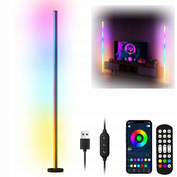 Rohová Stojací Lampa Moderní Rgb Led Barevná 120cm Dálkový Ovladač Aplikace
