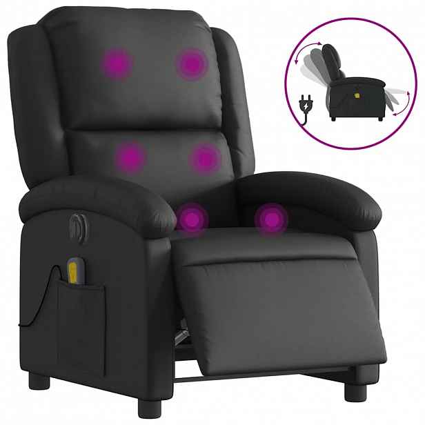 vidaXL Elektrické masážní polohovací křeslo černé pravá kůže