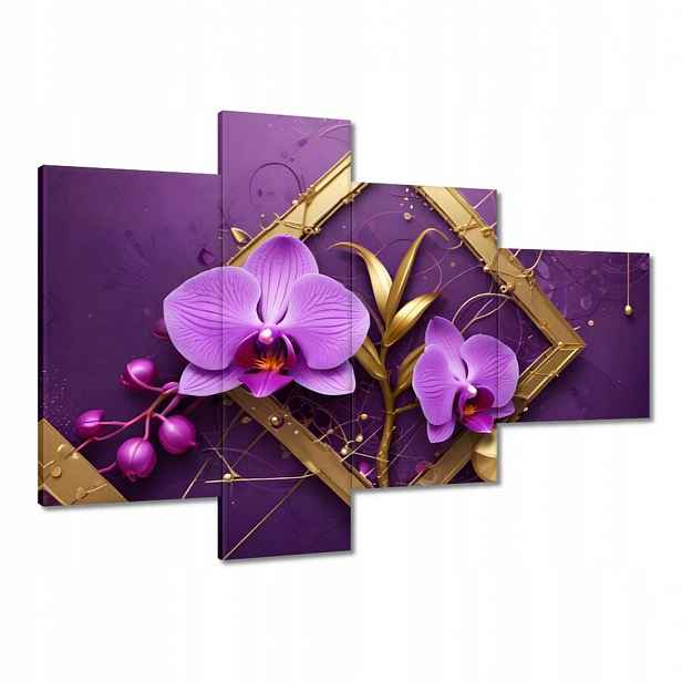 Obrazy 100x70 Fialové orchideje a zlato