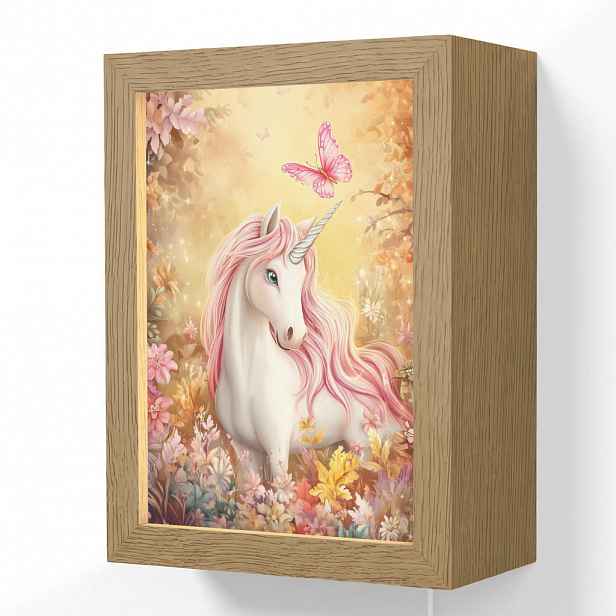 OnlyWow NÁSTĚNNÁ LAMPA Jednorožec - Květiny - Motýl - Růžová 15x20 cm