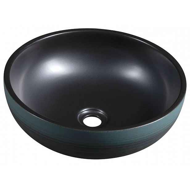 Sapho Priori - Umyvadlo na desku, průměr 41 cm, bez přepadu, černá/zelená PI039