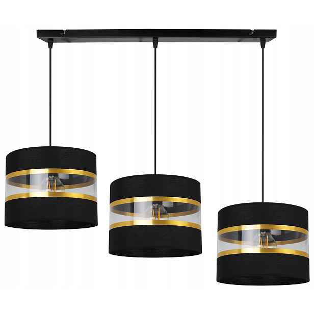 Závěsná Stropní Lampa S Trojitým Glamour Lustrem, Zlaté Proužky, Stínítko