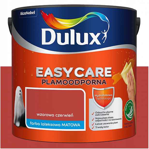 Barva na stěny stropů odolná proti skvrnám Dulux Easycare Vzorově červená 2,5L