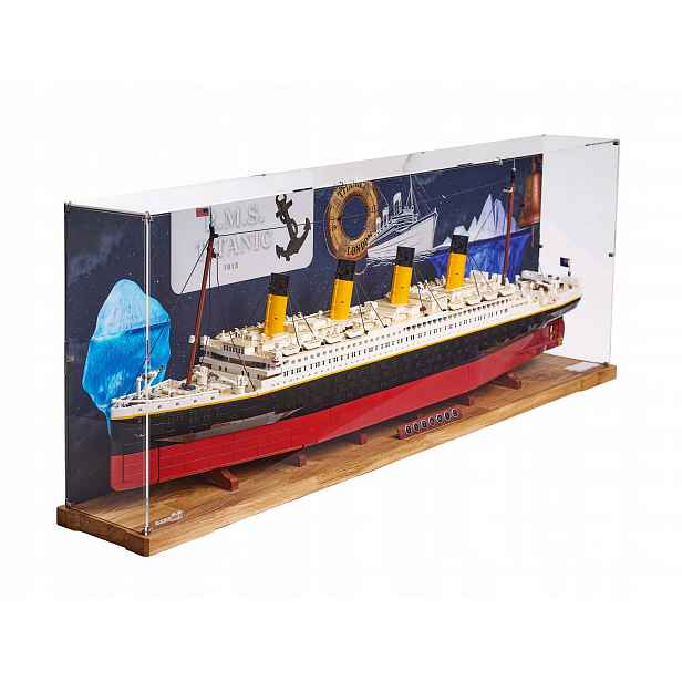 L Wood vitrína s pozadím 2 Blacked Brick pro Lego 10294 Creator Expert Titanic