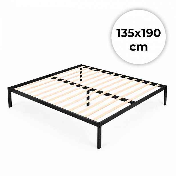 ModernHome GIC-BF03 Kovová postel s lamelovým roštem 135×190 cm, černá