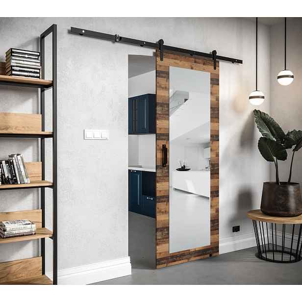 Posuvné dveře s kováním a zrcadlem LEONTINA 2 - 90 cm, old style