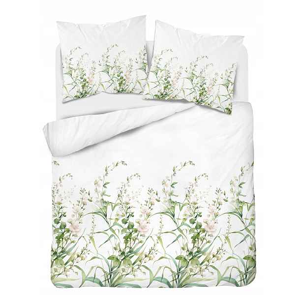 Povlečení 220x200 bavlna listy květy bílo zelené elegantní mládežnické