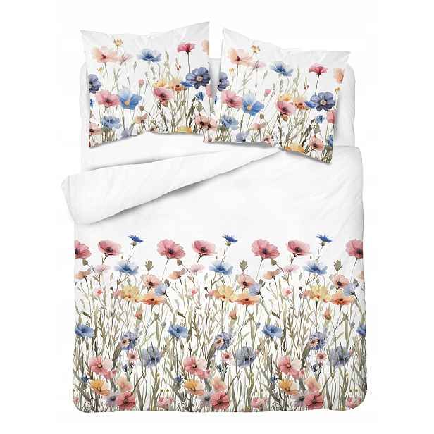 Povlečení bílé barevné květy louka 220x200 bavlna elegantní matná