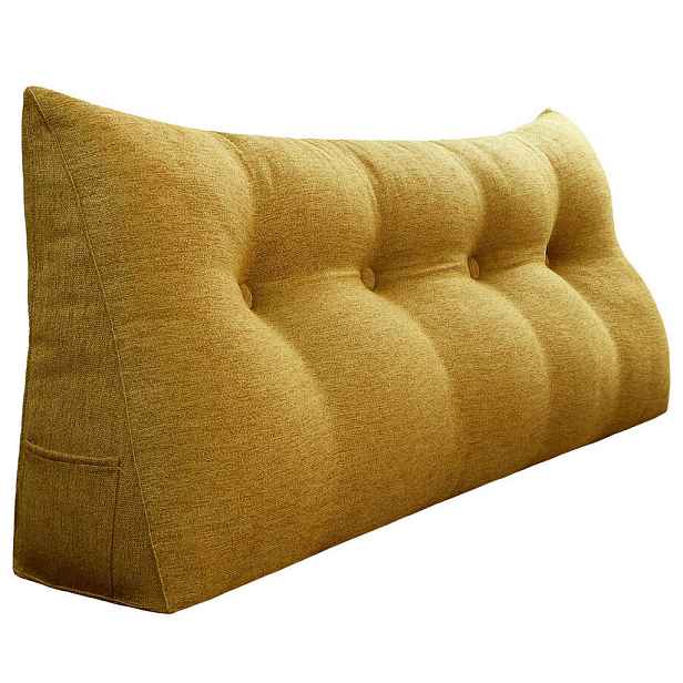 Vercart ZÁDOVÝ POLŠTÁŘ na postel vzhled lnu Žlutý 140 cm