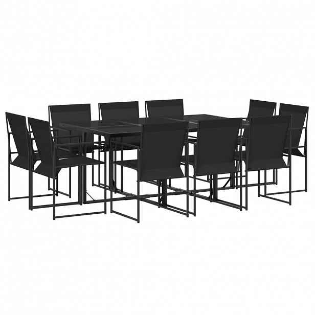 vidaXL 11dílný zahradní jídelní set černý textilen