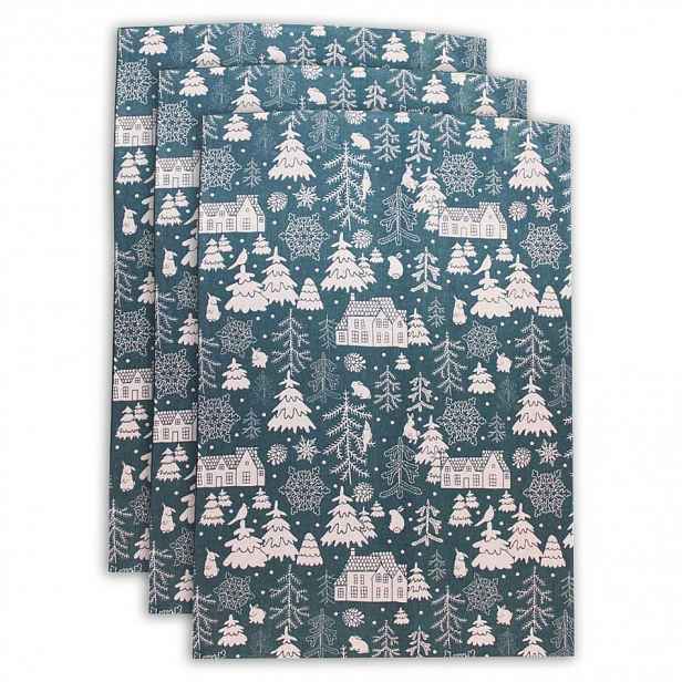 Trade Concept Vánoční kuchyňská utěrka Zimní les, 50 x 70 cm, sada 3 ks