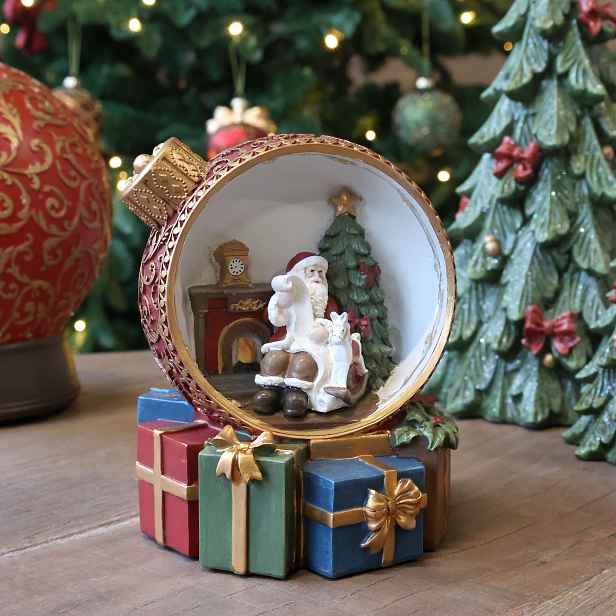 Vánoční dekorace baňka Cherry Noël Santa a LED světlem – Ø 15*16 cm / 3xLR44 Chic Antique
