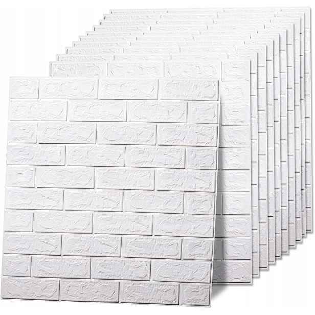 50 Ks Samolepicí Tapeta Bílá Cihla 3D Dýha 35 cm x 38 m