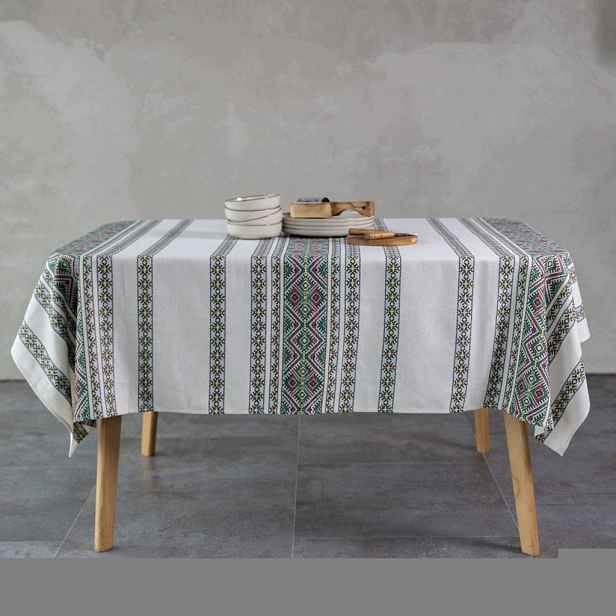 Lidový ubrus Tkaný Slovanský ubrus zelený tradiční 160x234 cm