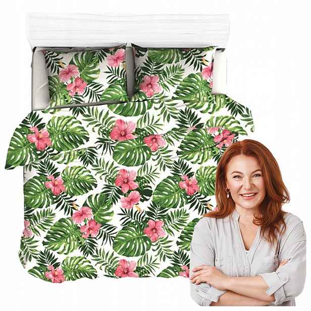 Povlečení 140X200 Bílé Listy Zelené Palmy Barevné Květy