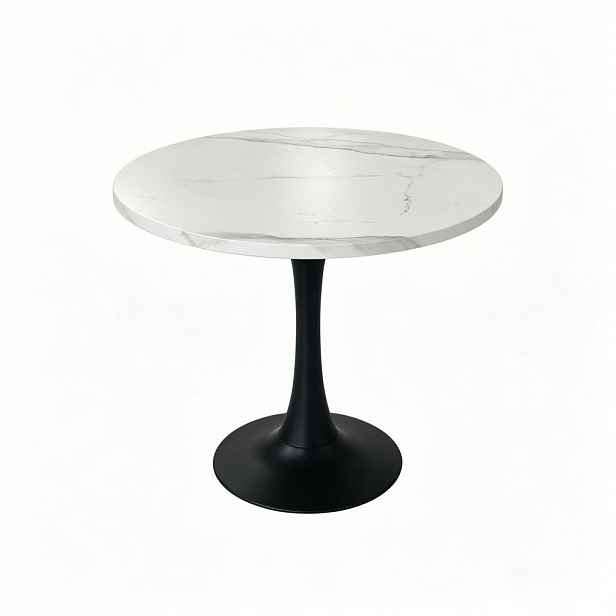 STILVORA JÍDELNÍ STŮL bílý s mramorovým vzhledem, kulatý kuchyňský stůl pro 2–4 osoby, 80×80×75 cm