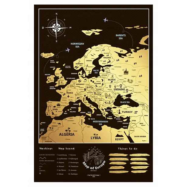 Stírací Mapa Evropy Špendlíky Černá Edice