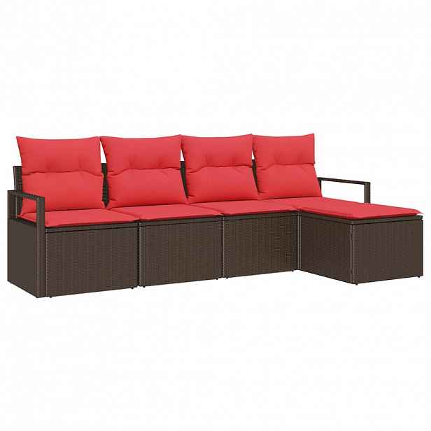 vidaXL Set pohovek 5 ks Hnědá a červená polyratan