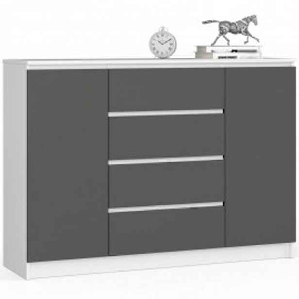 Komoda K140 2D4SZ - bílá/grafit