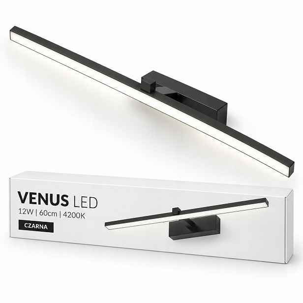 Led nástěnné svítidlo Venus 12W 60 cm černé nad zrcadlo 4200K IP44 840lm
