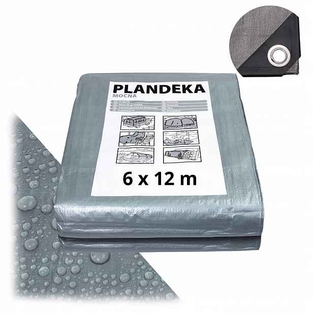 Plachta voděodolná, silná, krycí, 160 g/m2 6 x 12 m, stříbrná, Uv silná