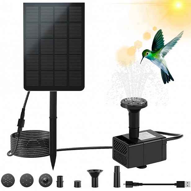 Solární Fontána Bedee 2,5 W 7 trysek 200 l/h Usb a panel pro zahradu a jezírko