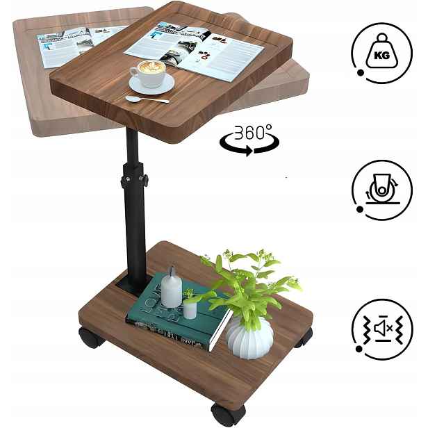 Boční Konferenční Stolek Na Kolečkách Mobilní Přenosný Noční Loft Dub