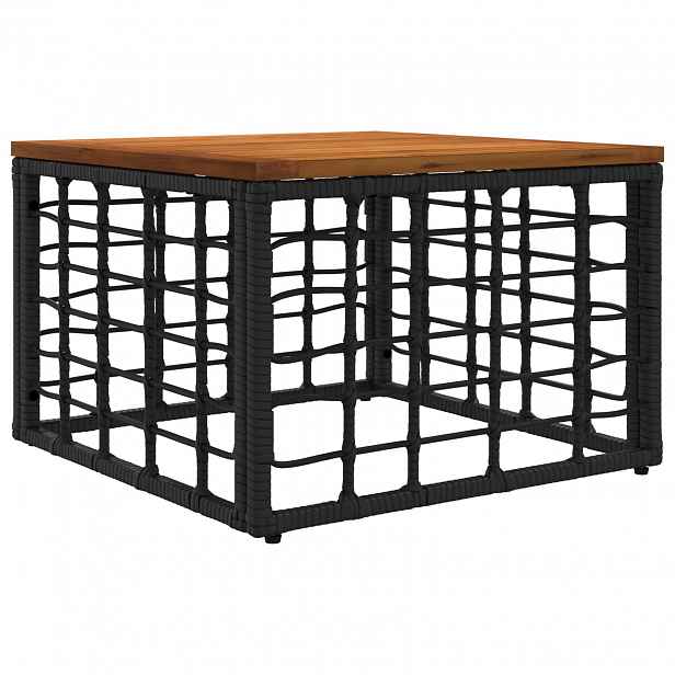 vidaXL Zahradní stůl Černá a přírodní 55 x 55 x 37 cm PE ratan a sklo