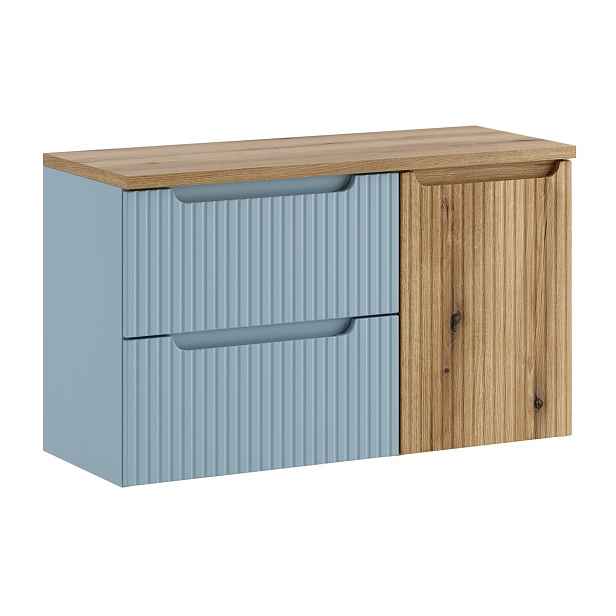 Comad Závěsná skříňka pod umyvadlo Nova Denim s deskou a košem na prádlo 100 cm modrá/dub coast eovke