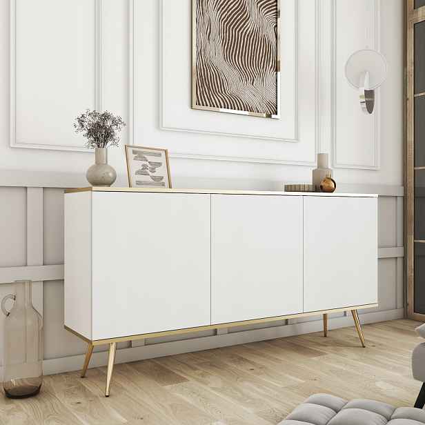 Komodee Komoda Banff K160 Elegantní Bílá Zlaté Nohy Zdobení