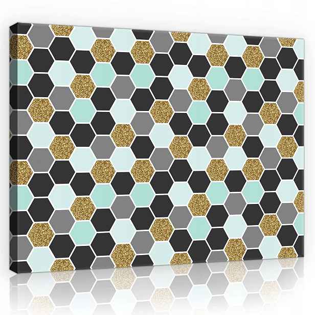 Obraz 80x60 Geometrický vzor hexagony zlatý brokát moderní design