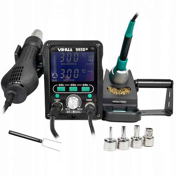 Pájecí stanice 2v1 horkovzdušná hrotová Yihua 995D+ 720W 100-480°C